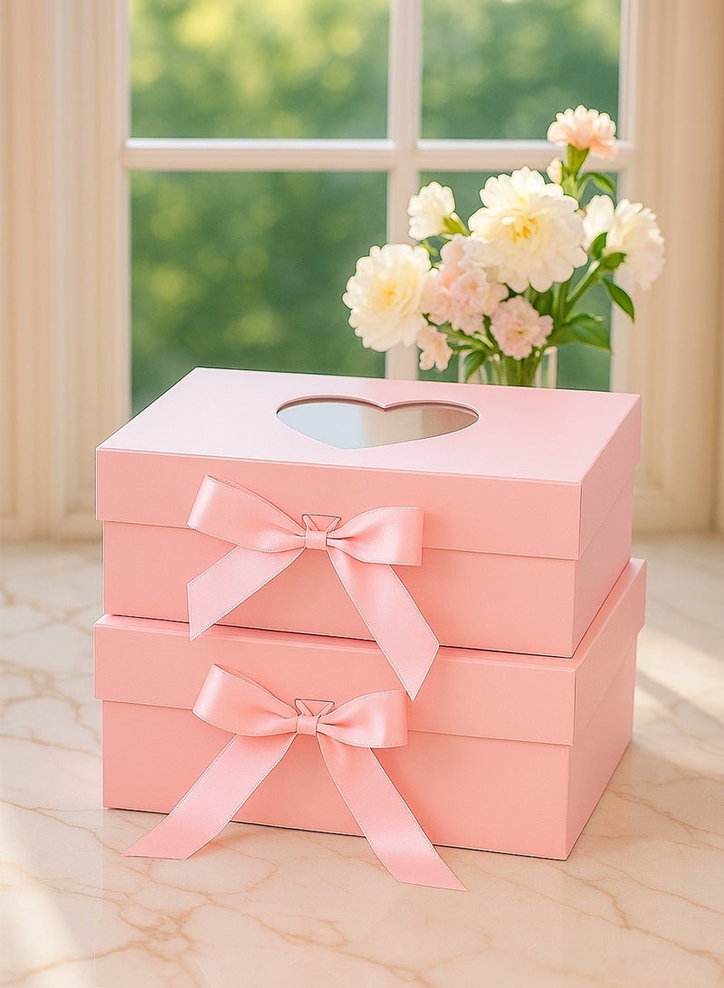 علبة هدايا وردية بنافذة على شكل قلب – علبة هدايا مغناطيسية قابلة للطي مع شريط، مثالية لعيد الحب وأعياد الميلاد وحفلات الزفاف والمناسبات الخاصة - Image 3